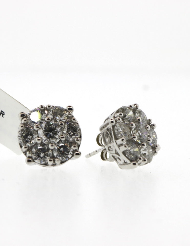 14K White Gold 0.45/3CTW Cluster Diamond Earrings