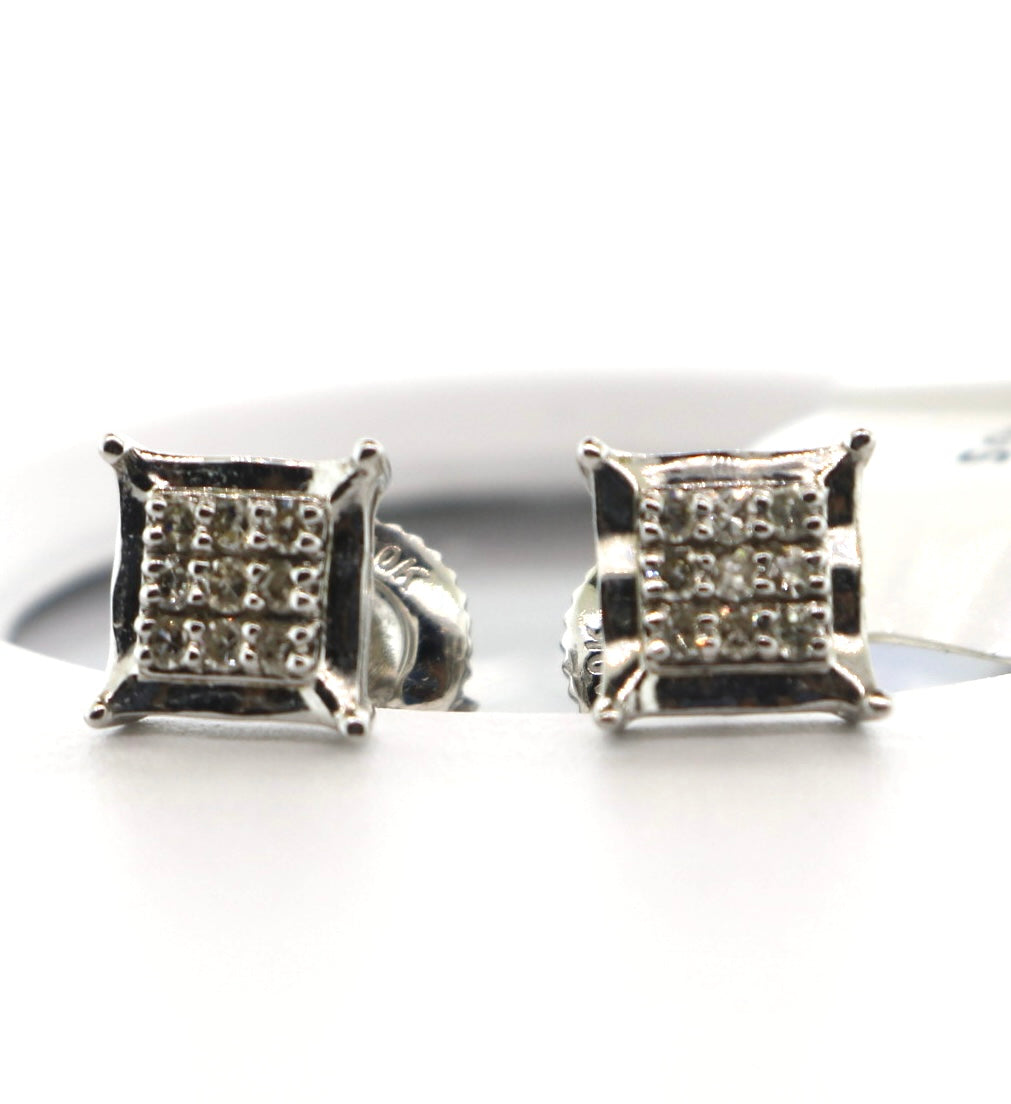 10K White Gold 0.14CT Square Earrings