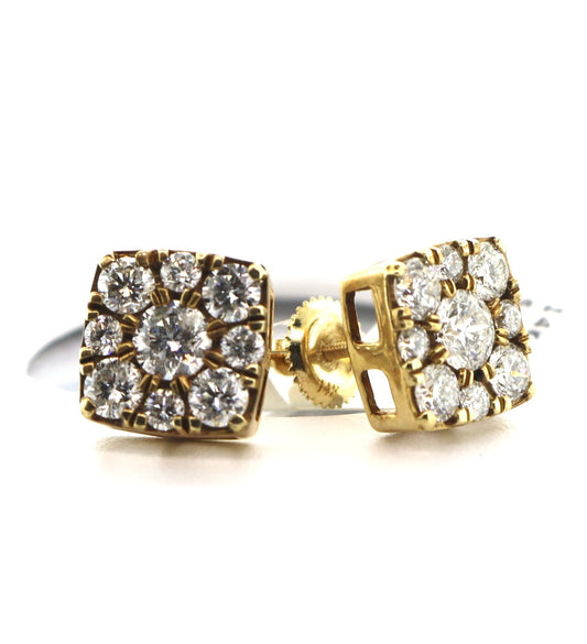 14K Yellow Gold 1.5CT Square Cluster Earrings