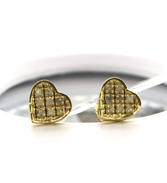 10K Yellow Gold 0.10 Heart Diamond Earrings