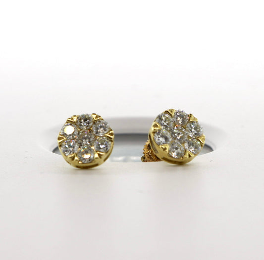 14K Yellow Gold 1.50CT Diamond Cluster Earrings