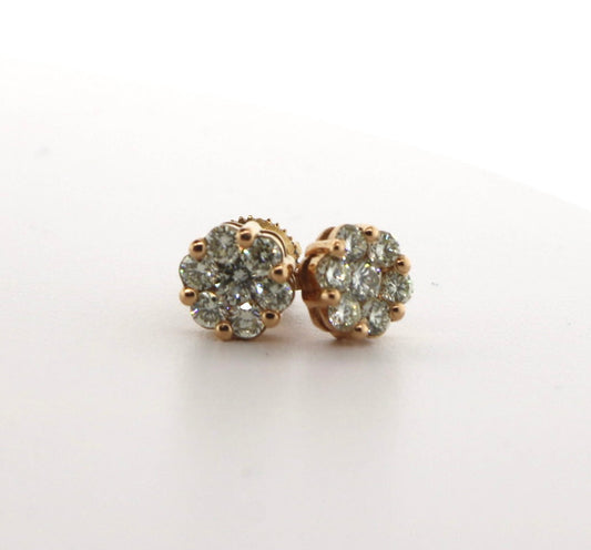 14K Rose Gold 0.97CT Diamond Flower Earrings