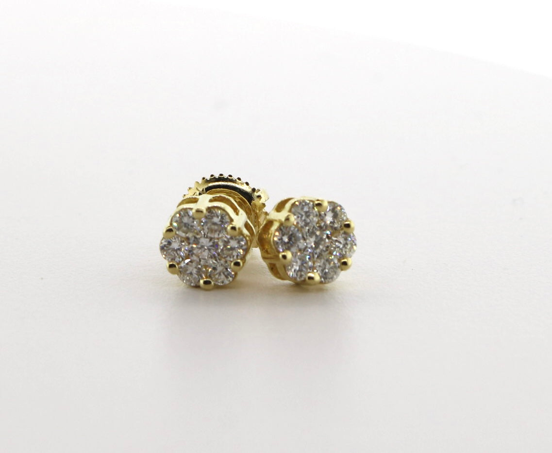 10K Yellow Gold 0.50CT Diamond Flower Earrings