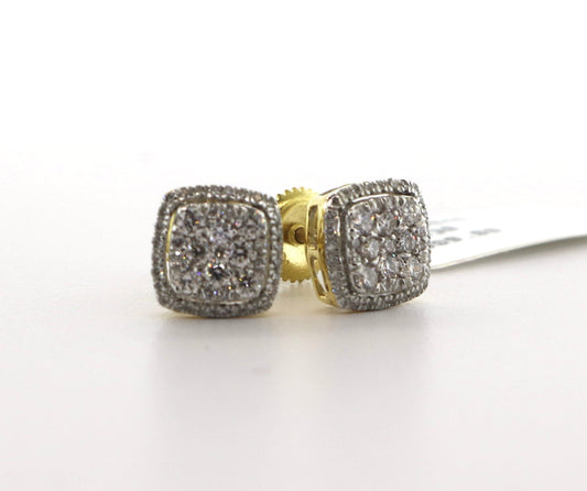 10K Yellow Gold 0.55CT Diamond Halo Square Earrings