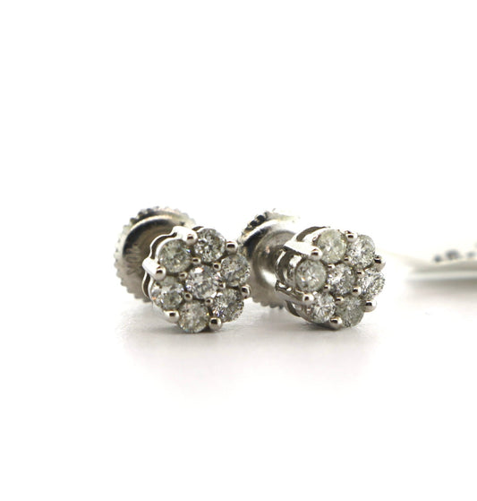 10K White Gold 0.50CT Diamond Flower Earrings