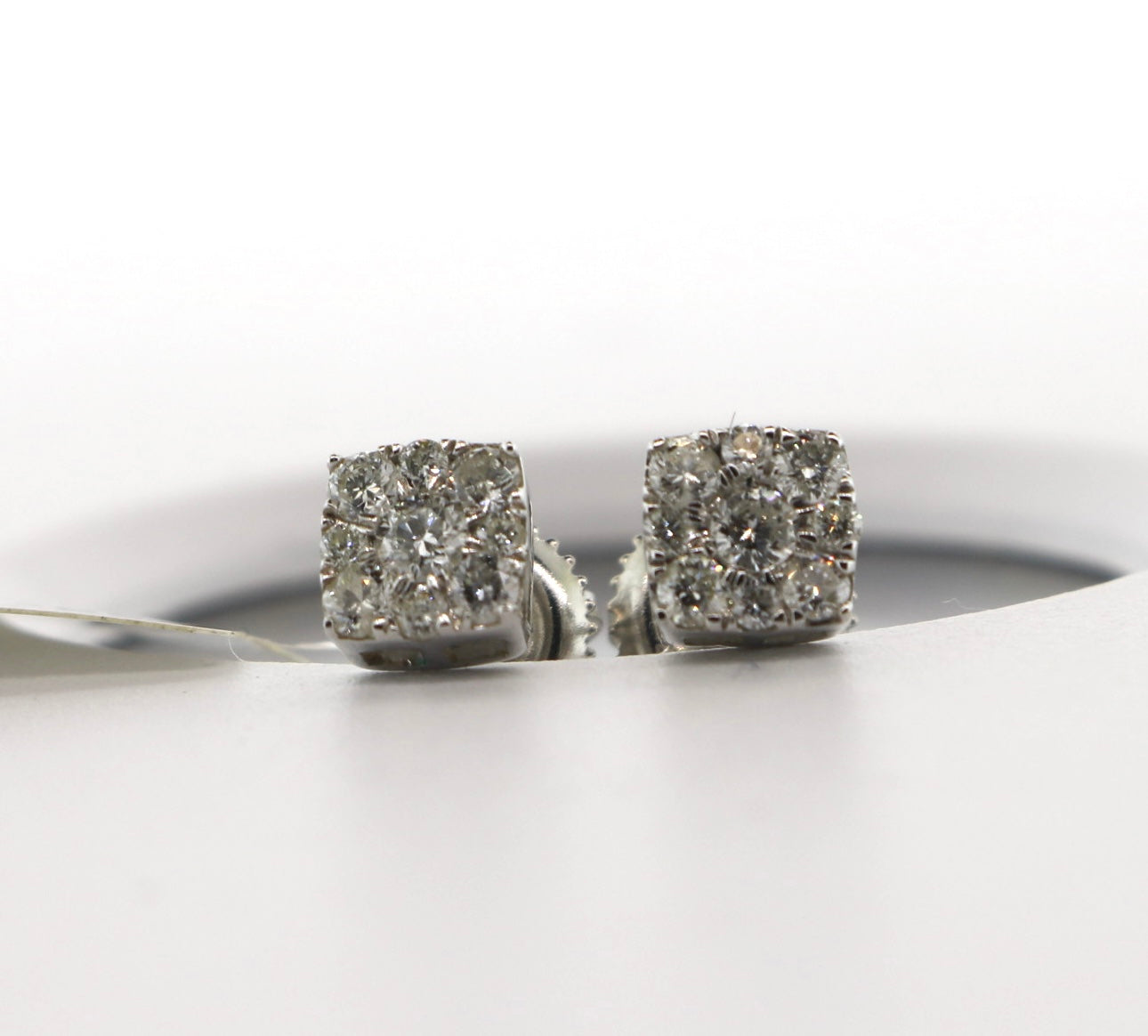 14K White Gold 0.35CT Diamond Square Cluster Earrings