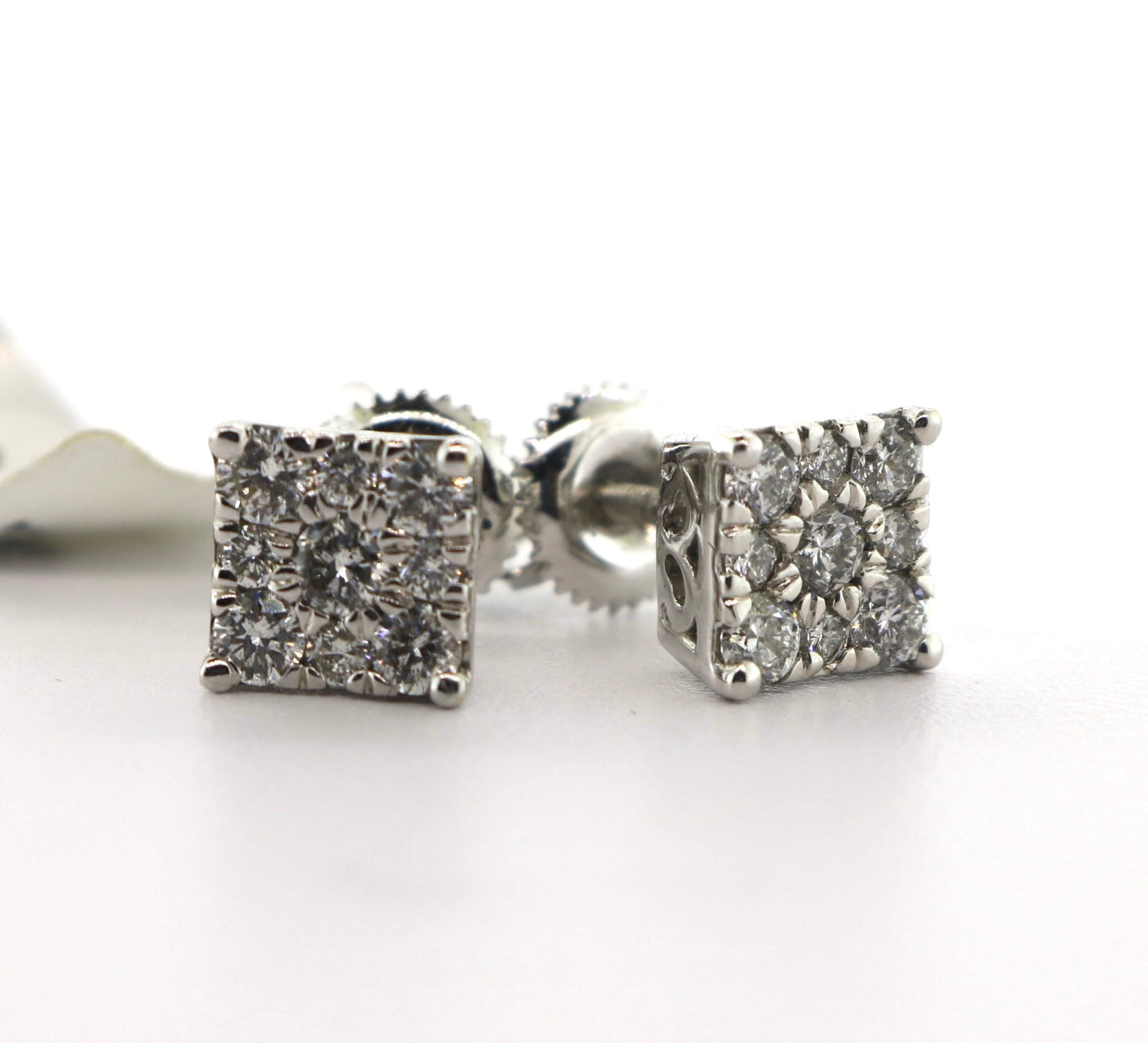 14K White Gold 0.75CT Diamond Square Cluster Earrings