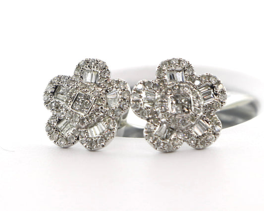 14K White Gold 0.88CT Flower Bagg Diamond Earrings