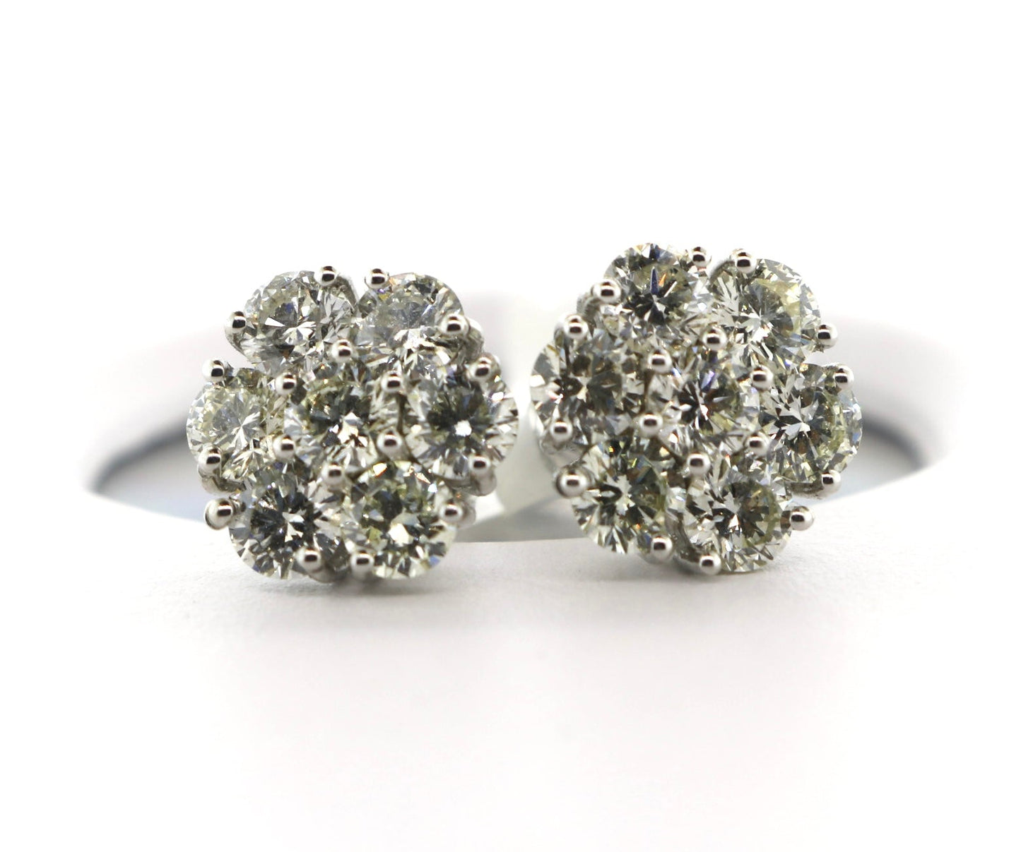 14K White Gold 2.41CT 2.69 Grams Cluster Earrings