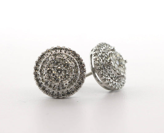 10K White Gold 1CTW 3.2 Grams Diamond Cluster Earrings