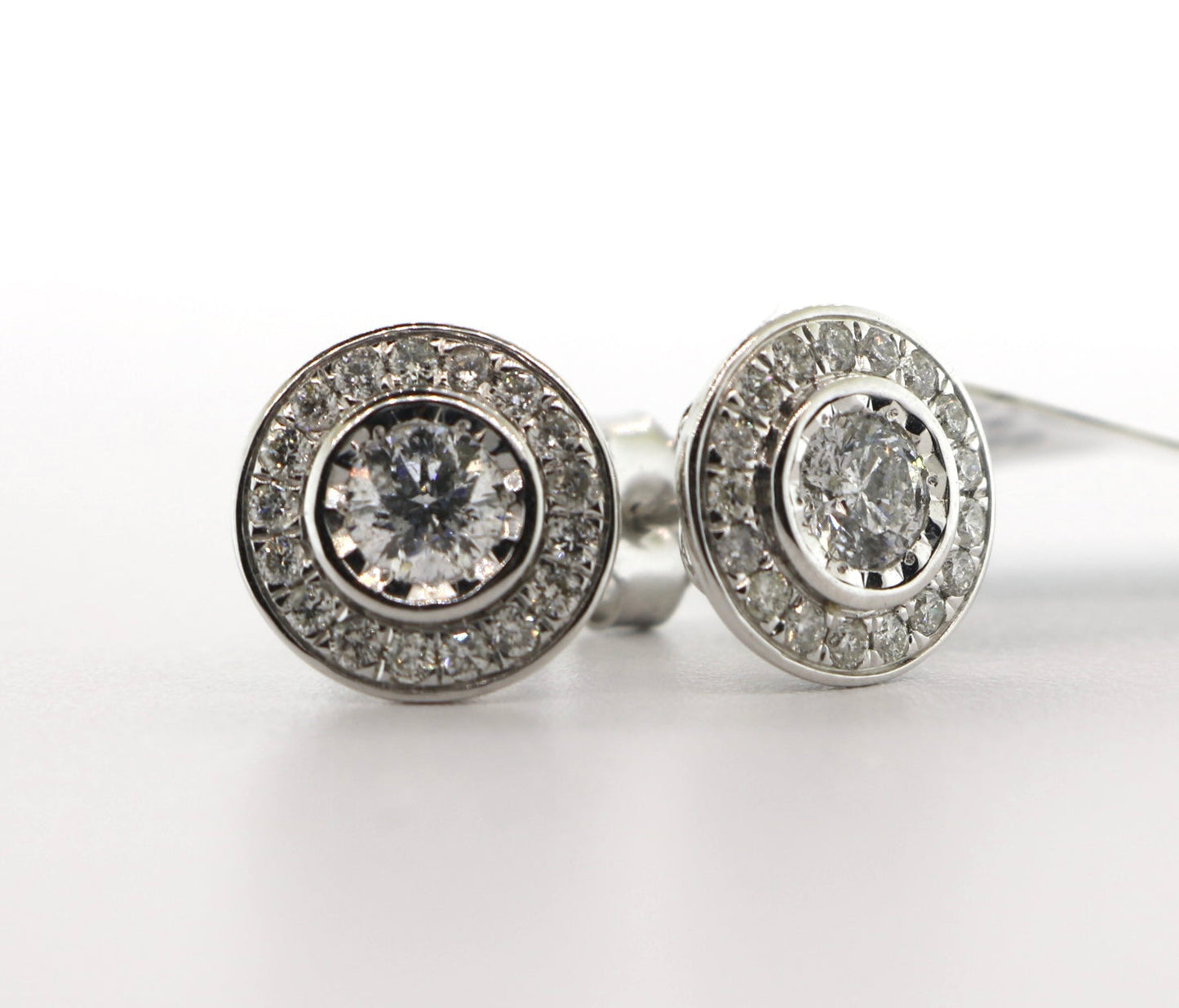 14K White Gold 1CT Halo Diamond Earrings