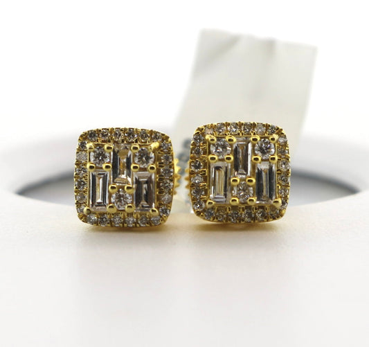 10K Yellow Gold 0.45CT Square BAG/RD Diamond Earrings