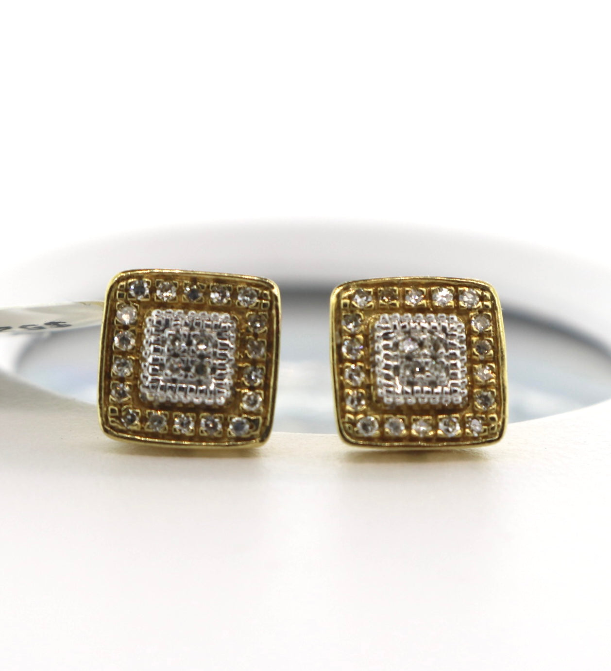 10K Two Tone 0.15CT Diamond Square Earrings