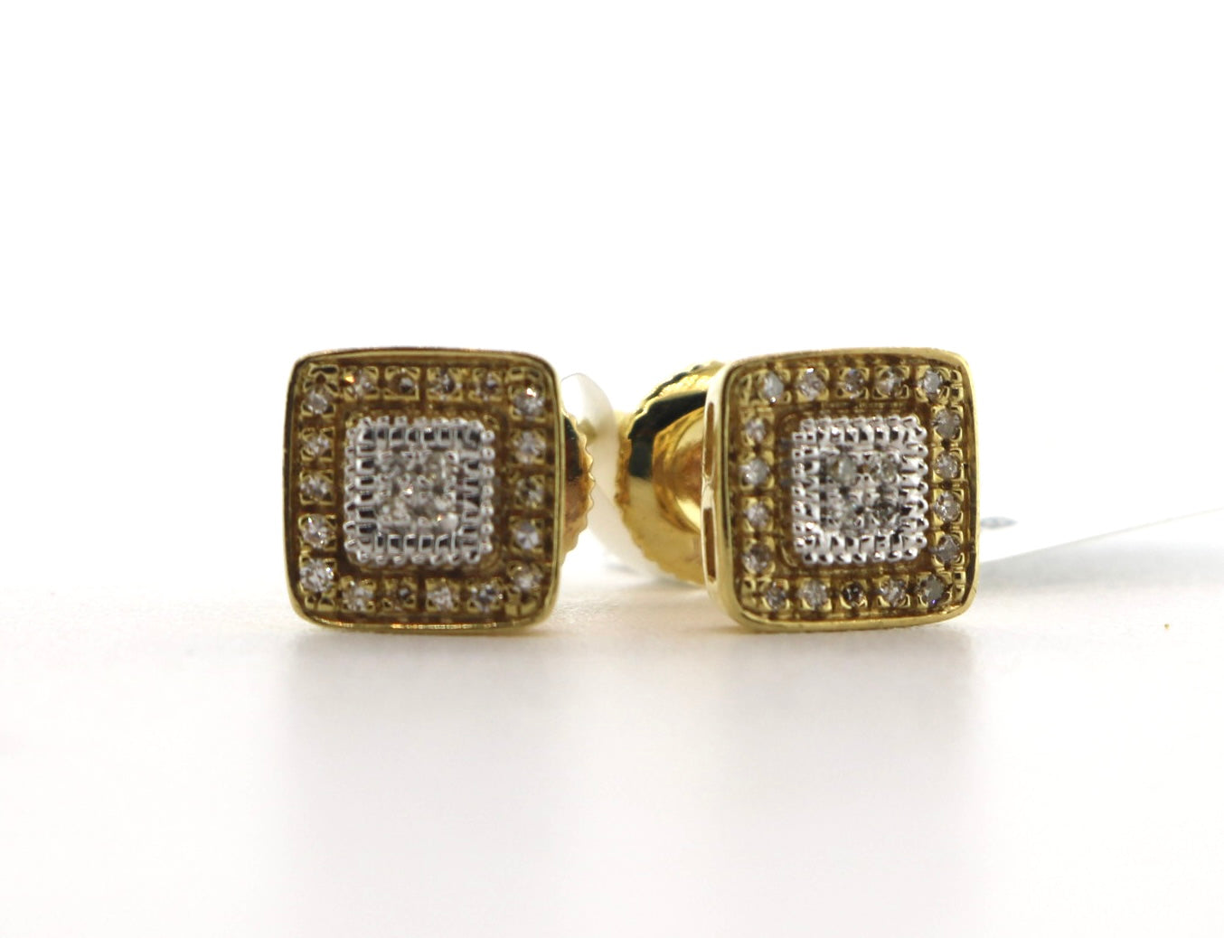 10K Yellow Gold 0.12CT Diamond Square Earrings