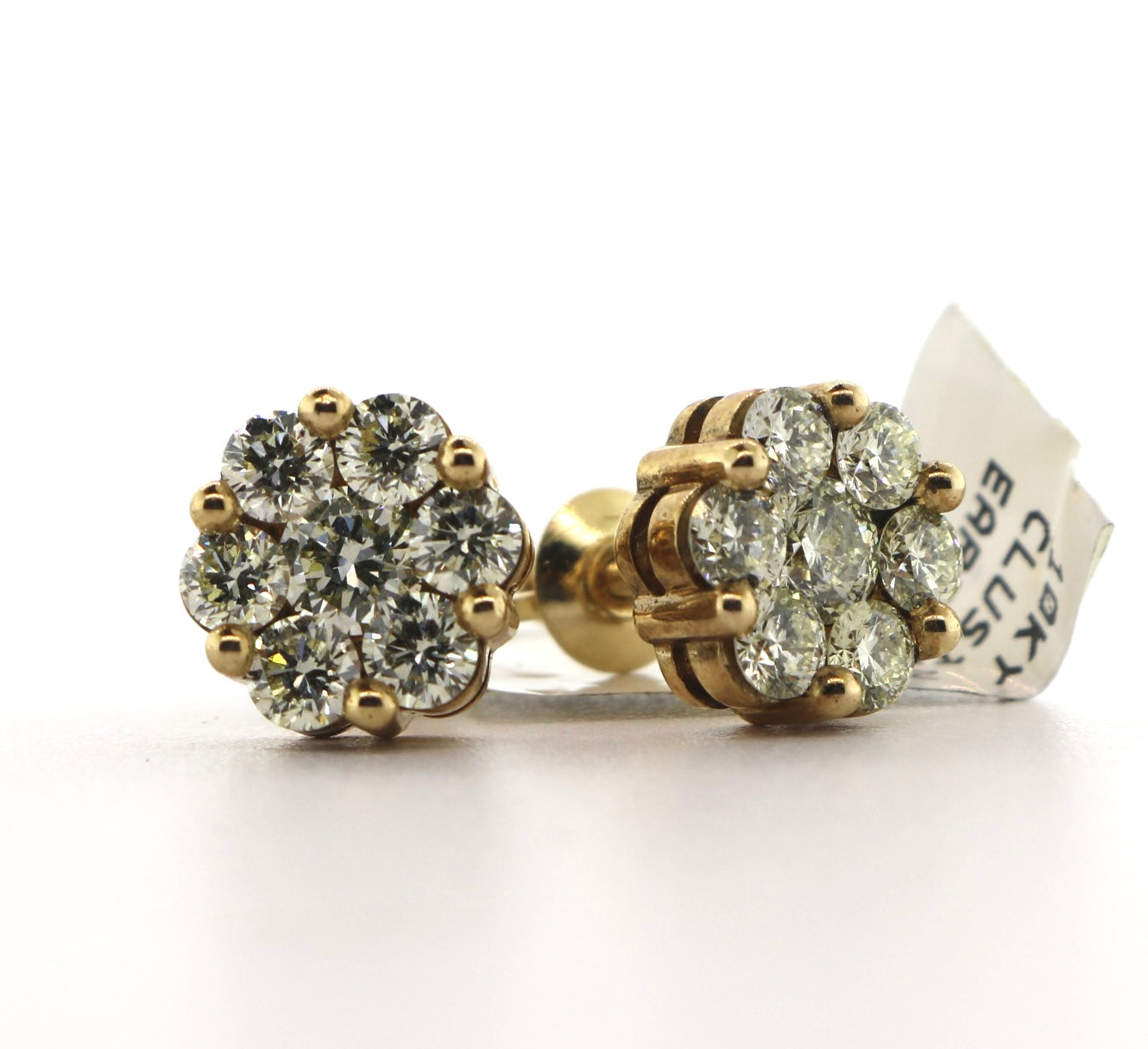 10K Yellow Gold 2CT Diamond Cluster Earrings