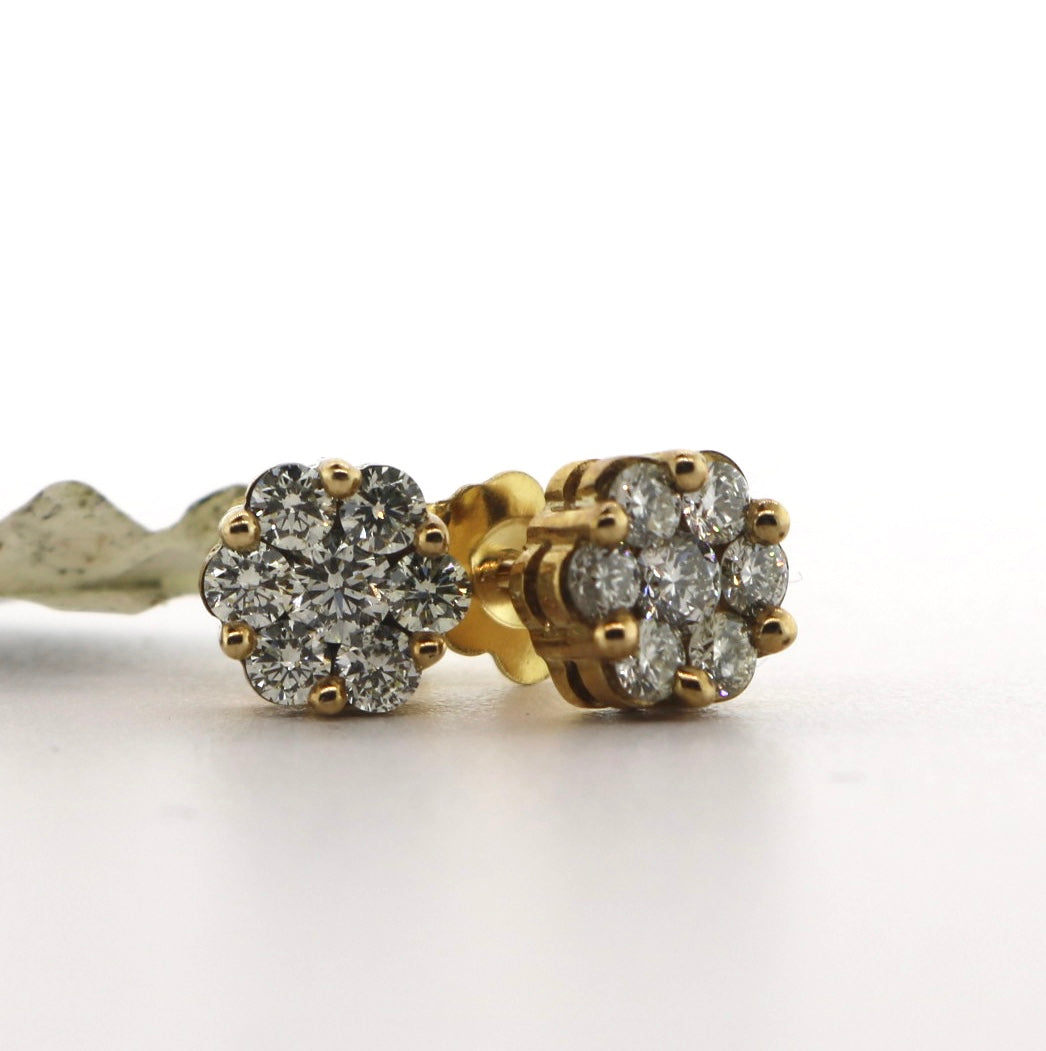 10K Yellow Gold 0.75CT 7 Stone Diamond Flower Earrings