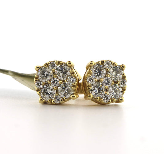 14K Yellow Gold 1.55CTW 2.66 Grams Diamond Cluster Earrings