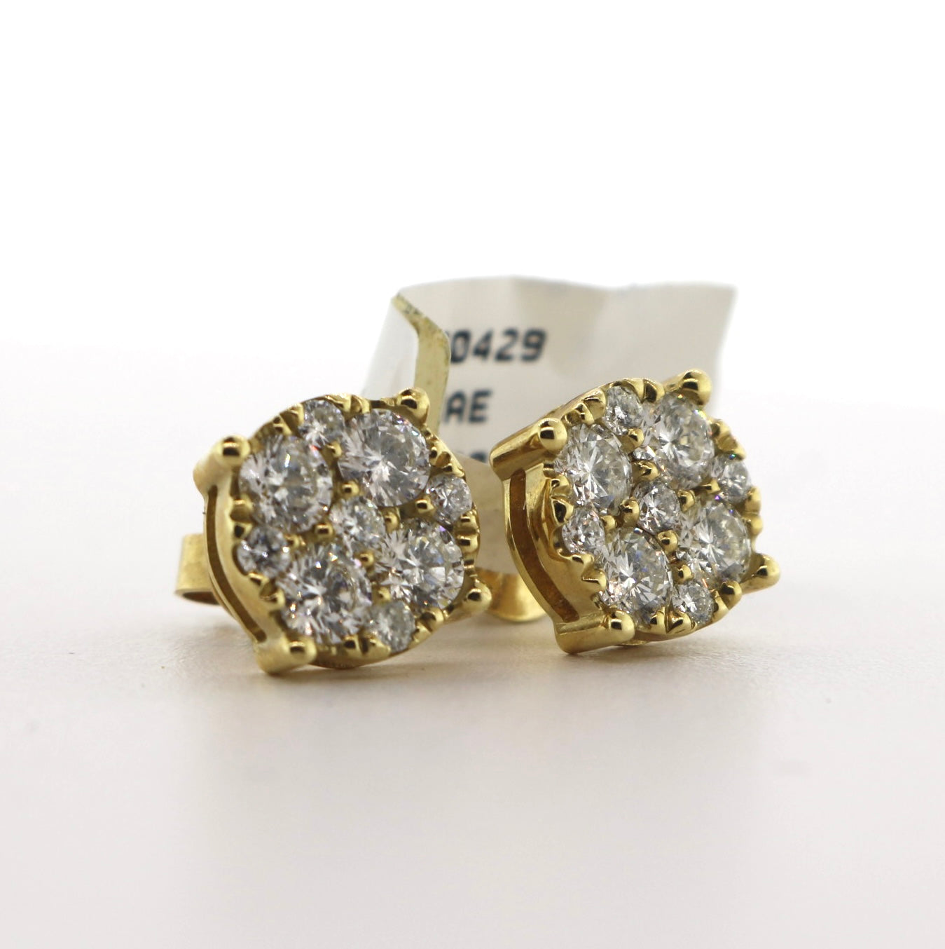 14K Yellow Gold 1.55CT 2.66 Grams Diamond Cluster Earrings