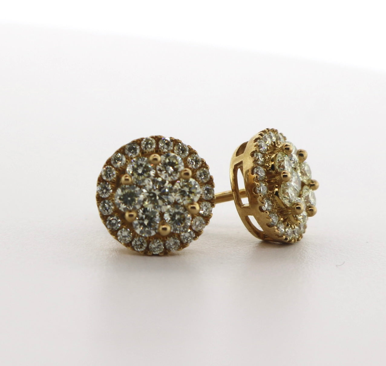 10K Yellow Gold 1CTW Halo Cluster Earrings