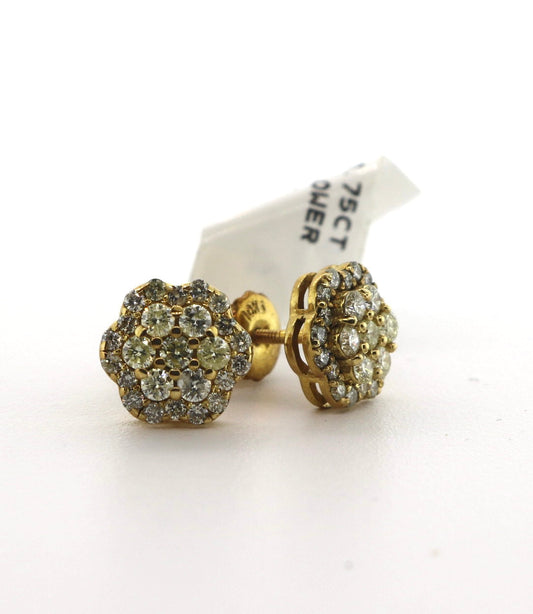 10K Yellow Gold 0.75CT Halo Flower Earrings