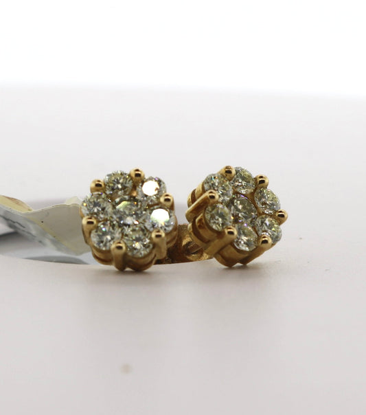 10K Yellow Gold 2.00CT Diamond Cluster Earrings