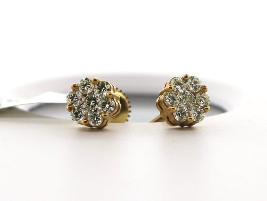 10K Yellow Gold 0.75CT 7RD Diamond Cluster Earrings