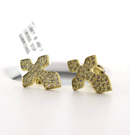 10K Yellow Gold 0.45CT Diamond Cross Earrings