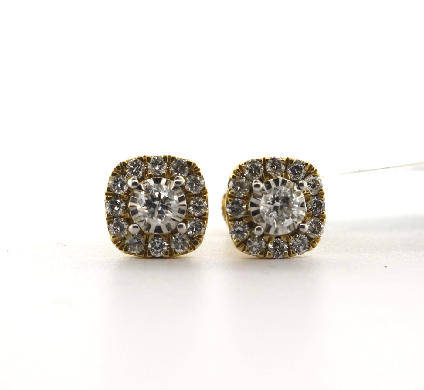 10K Yellow Gold 0.50CT Square Diamond Cluster Earrings