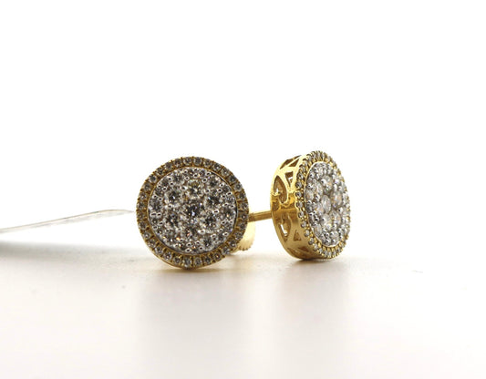 14K Yellow Gold 1CT Two Tone Cluster Diamond Earrings