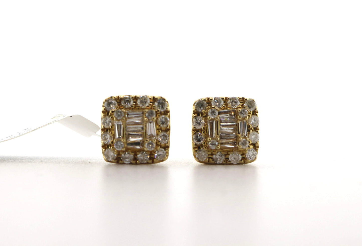 14K Yellow Gold 1CT Bagg Square Halo Cluster Earrings