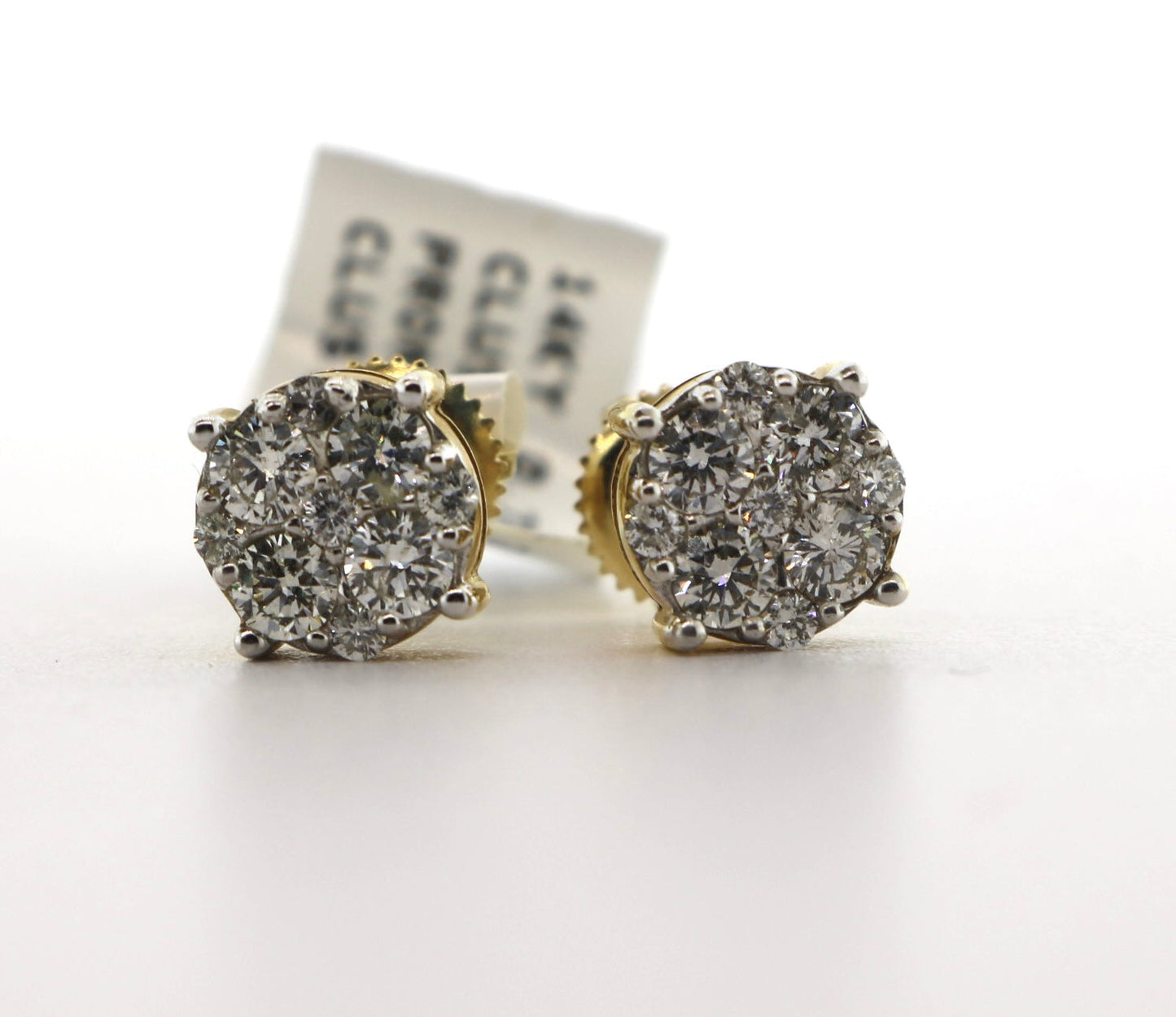 14K Yellow Gold 0.77CT 4 Prong Cluster Diamond Earrings