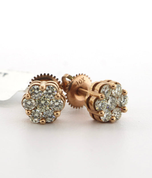 10K Rose Gold 0.75CT 7RD Diamond Cluster Earrings