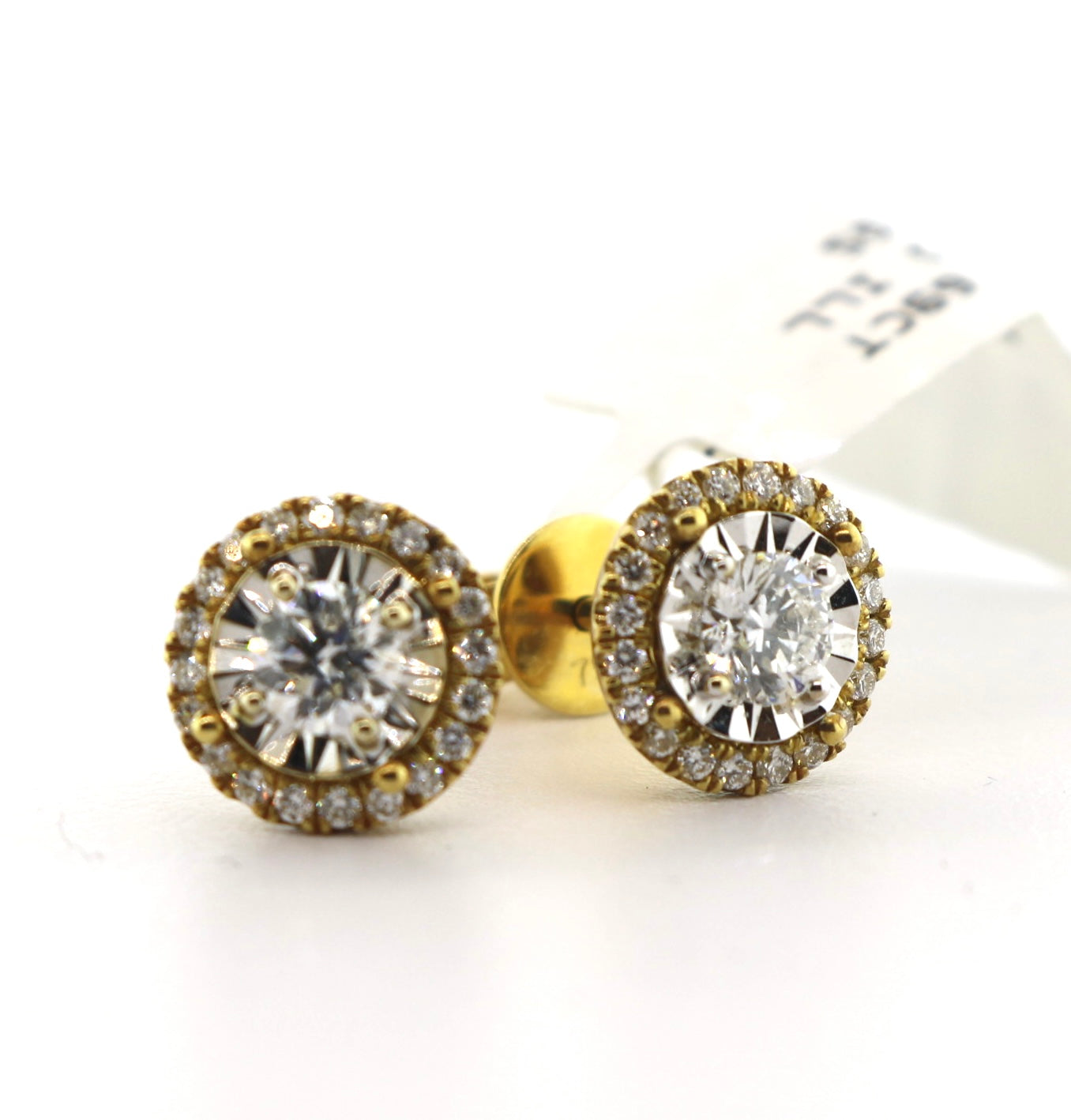 18K Yellow Gold 0.69CT RD Halo Earrings