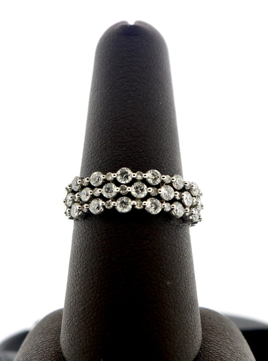 14K White Gold 3 Row Diamond Band