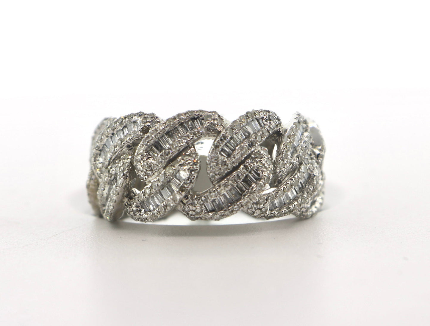 14K White Gold 3.15CT Bagg/Rd Cuban Diamond Ring