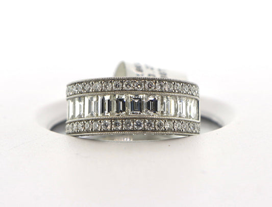 18K White Gold 3.27CT RND/BGT Diamond Ring