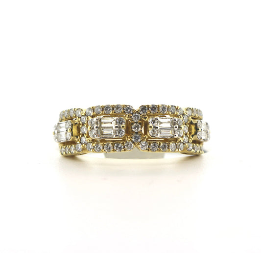 14K Yellow Gold 1.50CT Halo Bagg/RD Ring