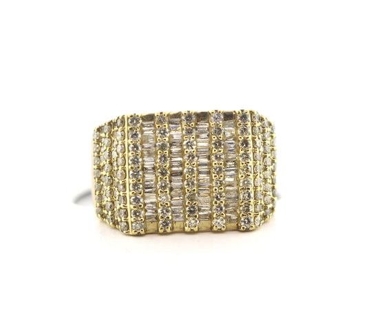 10K Yellow Gold 1.95CT Bagg/RD Square Ring