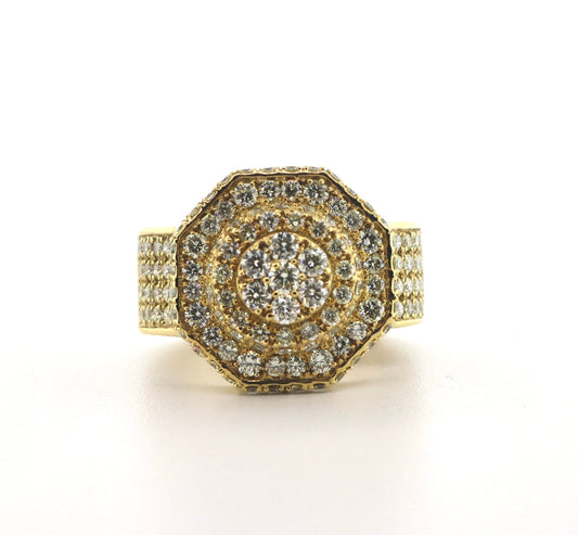 10K Yellow Gold 2.95CT Hexagon Halo Mens Ring