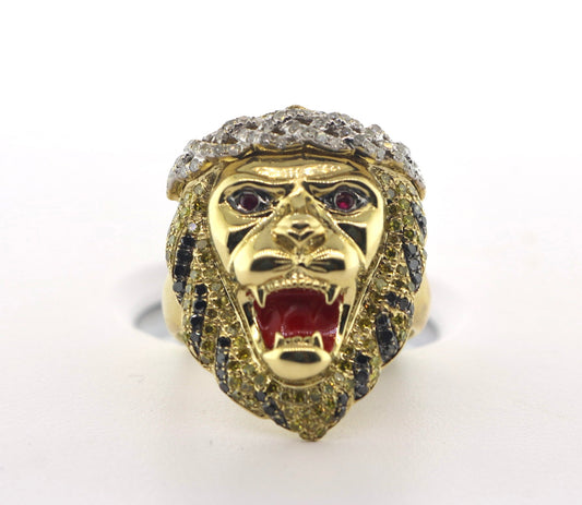 10K Yellow Gold 1.22CT Lion ENM Red Ring