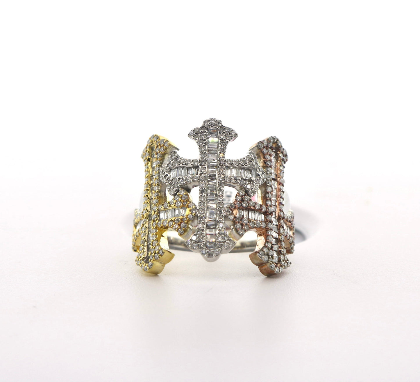 10K Tri Color 1.70CT Diamond Cross Ring