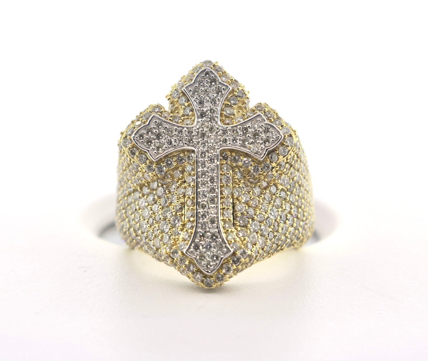 10K Two Tone Yellow White Gold 4.50CT Cross Diamond Ring