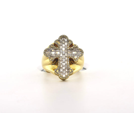 14K Yellow Gold 1.5CT Bagg/RD Cross Ring