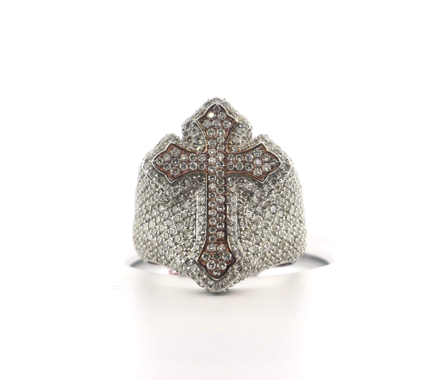 10K Two Tone Rose/White Gold 4.50CT Diamond Cross Ring