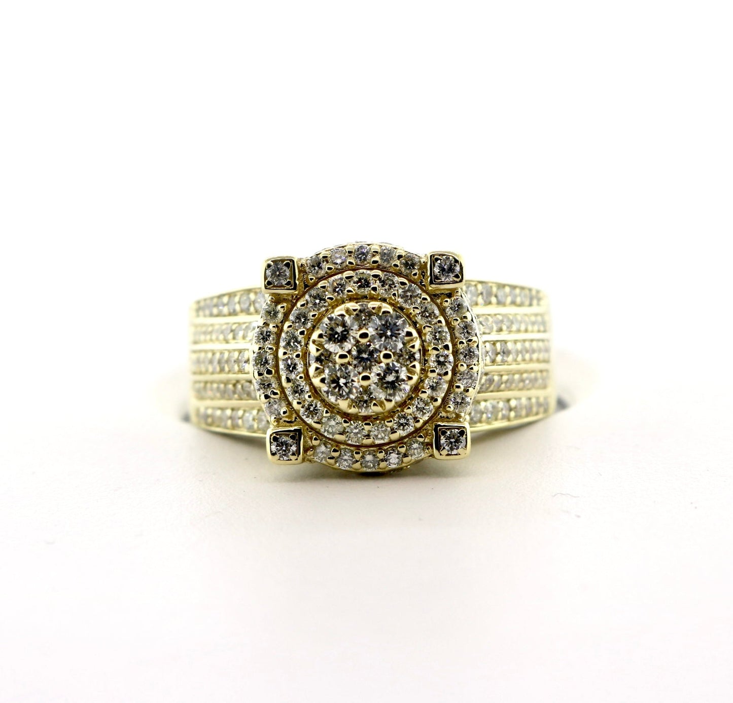 10K Yellow Gold 1.75CT Triple Halo Diamond Mens Ring