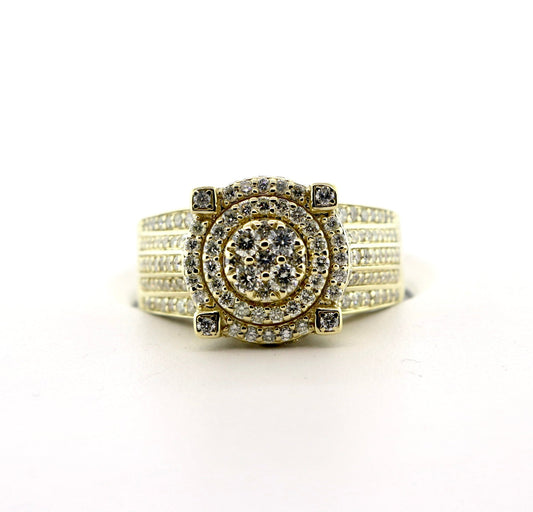 10K Yellow Gold 1.75CT Triple Halo Diamond Mens Ring