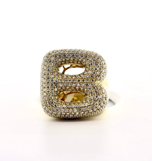 14K Yellow Gold 5.29CT Bubble Style 22.53 Grams "B" Ring