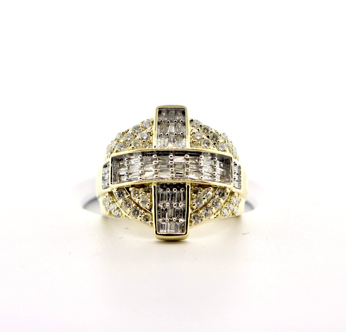 10K Yellow Gold 1.5CT Bagg/RD Mens Ring