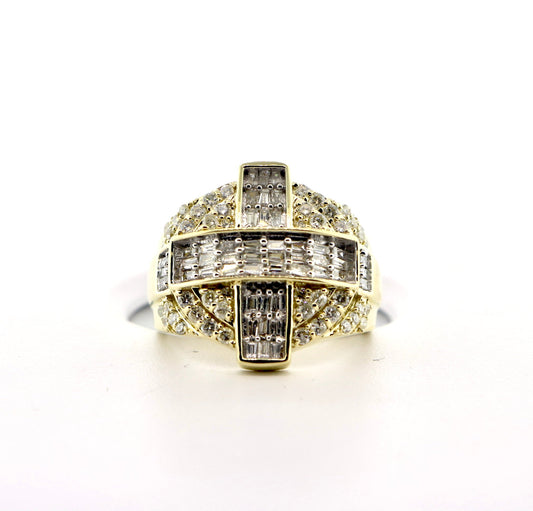 10K Yellow Gold 1.5CT Bagg/RD Mens Ring