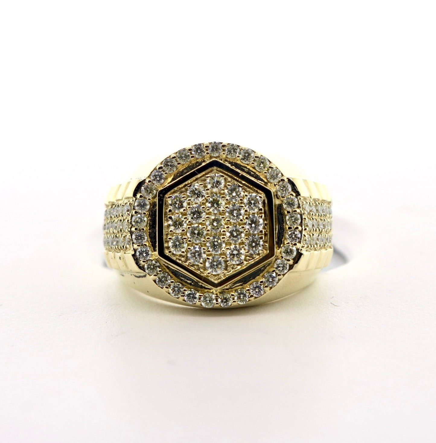 10K Yellow Gold 1.40CT Halo Hexa Diamond Ring